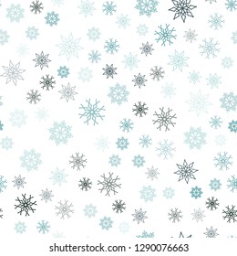 Light Blue, Green vector seamless texture with colored snowflakes. Modern geometrical abstract illustration with crystals of ice. Pattern for design of window blinds, curtains.