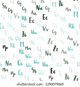 Light Blue, Green vector seamless pattern with ABC symbols. Modern geometrical illustration with ABC english symbols. Template for business cards, websites.
