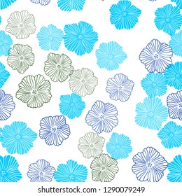 Light Blue, Green vector seamless doodle pattern with flowers. An elegant bright illustration with flowers. Design for textile, fabric, wallpapers.