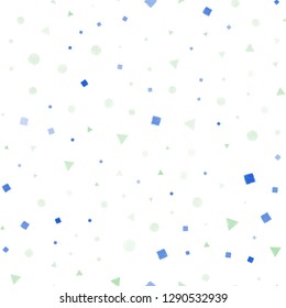 Light Blue, Green vector seamless background with triangles, circles, cubes. Abstract illustration with colorful dots, lines, cubes. Design for textile, fabric, wallpapers.
