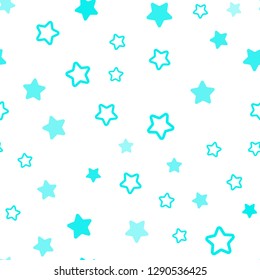 Light Blue, Green vector seamless cover with small and big stars. Glitter abstract illustration with colored stars. Texture for window blinds, curtains.