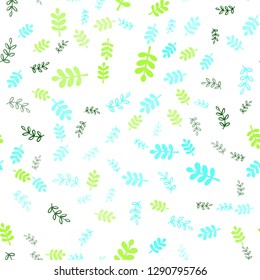 Light Blue, Green vector seamless doodle template with leaves, branches. An elegant bright illustration with leaves and branches. Pattern for design of fabric, wallpapers.