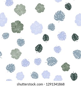 Light Blue, Green vector seamless natural pattern with flowers, leaves. Colorful abstract illustration with leaves in doodle style. Texture for window blinds, curtains.