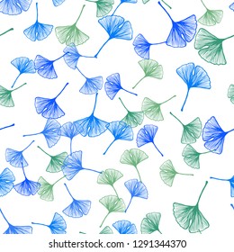 Light Blue, Green vector seamless elegant wallpaper with leaves. Shining colored illustration with leaves in doodle style. Texture for window blinds, curtains.