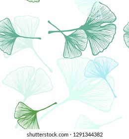 Light Blue, Green vector seamless natural pattern with leaves. Sketchy doodles with leaves on blurred background. Pattern for trendy fabric, wallpapers.