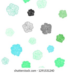 Light Blue, Green vector seamless natural artwork with flowers. Illustration with colorful abstract doodle flowers. Pattern for trendy fabric, wallpapers.