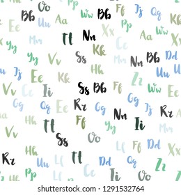 Light Blue, Green vector seamless pattern with ABC symbols. Modern geometrical illustration with ABC english symbols. Design for wallpaper, fabric makers.