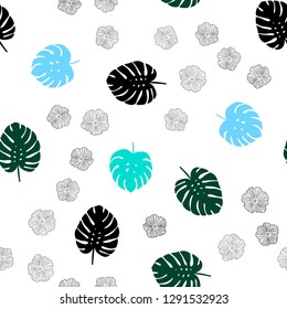 Light Blue, Green vector seamless natural pattern with flowers, leaves. Illustration with doodles on abstract template. Pattern for design of fabric, wallpapers.