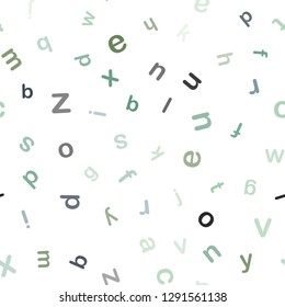 Light Blue, Green vector seamless backdrop with english symbols. Abstract illustration with colored latin alphabet. Pattern for design of fabric, wallpapers.