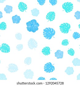 Light Blue, Green vector seamless doodle texture with flowers, leaves. Doodle illustration of leaves and flowers in Origami style. Texture for window blinds, curtains.