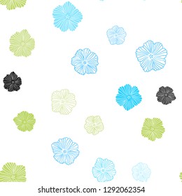 Light Blue, Green vector seamless doodle template with flowers. Glitter abstract illustration with flowers. Design for wallpaper, fabric makers.