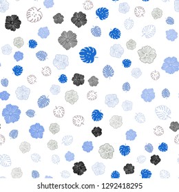 Light Blue, Green vector seamless natural backdrop with leaves, flowers. Shining colored illustration with leaves and flowers. Pattern for trendy fabric, wallpapers.