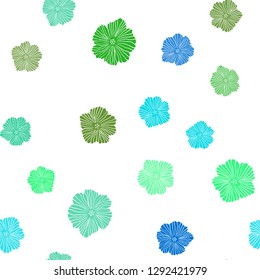 Light Blue, Green vector seamless elegant background with flowers. Flowers with gradient on white background. Design for wallpaper, fabric makers.