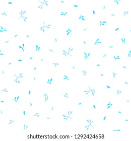 Light Blue, Green vector seamless elegant wallpaper with leaves. Colorful illustration in doodle style with leaves. Design for textile, fabric, wallpapers.