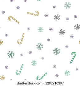 Light Blue, Green vector seamless background with sweet xmas lollipops.