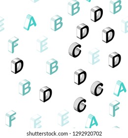 Light Blue, Green vector seamless pattern with 3D ABC symbols. Abstract illustration with colorful 3D latin alphabet. Texture for window blinds, curtains.
