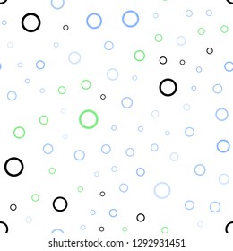 Light Blue, Green vector seamless cover with spots. Illustration with set of shining colorful abstract circles. Pattern can be used for futuristic ad, booklets.