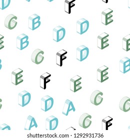 Light Blue, Green vector seamless background with 3D signs of alphabet. Shining colorful 3D illustration with isolated letters. Pattern for design of fabric, wallpapers.