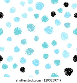 Light Blue, Green vector seamless abstract backdrop with leaves. Sketchy doodles with leaves on blurred background. Pattern for design of fabric, wallpapers.