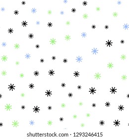 Light Blue, Green vector seamless background with xmas snowflakes. Shining colorful illustration with snow in christmas style. Template for business cards, websites.