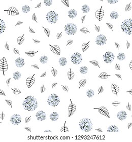 Light Blue, Green vector seamless doodle backdrop with leaves, flowers. Abstract illustration with leaves, flowers in doodles style. Design for textile, fabric, wallpapers.