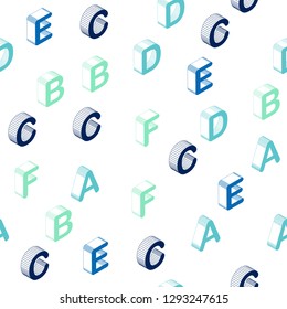 Light Blue, Green vector seamless layout with 3D latin alphabet. Colorful 3D alphabet signs with gradient on white background. Texture for window blinds, curtains.