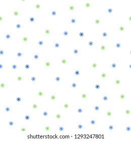 Light Blue, Green vector seamless pattern with christmas snowflakes. Colorful snowflakes with gradient on abstract background. Template for business cards, websites.