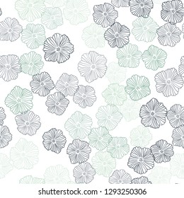 Light Blue, Green vector seamless doodle background with flowers. Glitter abstract illustration with flowers. Design for textile, fabric, wallpapers.