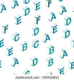Light Blue, Green vector seamless background with 3D signs of alphabet. Abstract illustration with 3D ABC symbols. Pattern for design of fabric, wallpapers.