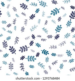 Light Blue, Green vector seamless doodle background with leaves, branches. Decorative design in Indian style on white background. Template for business cards, websites.