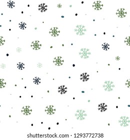 Light Blue, Green vector seamless layout with bright snowflakes. Modern geometrical abstract illustration with snowflakes. Template for business cards, websites.
