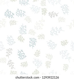 Light Blue, Green vector seamless elegant pattern with branches. Colorful abstract illustration with leaves in doodle style. Texture for window blinds, curtains.