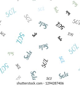 Light Blue, Green vector seamless background with 50 % signs of sales. Colorful set of  percentage signs in simple style. Pattern for ads, posters, banners of sales.
