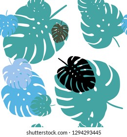 Light Blue, Green vector seamless elegant template with leaves. Doodle illustration of leaves in Origami style with gradient. Design for textile, fabric, wallpapers.