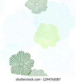 Light Blue, Green vector seamless doodle template with flowers. Decorative design of flowers on white background. Pattern for trendy fabric, wallpapers.