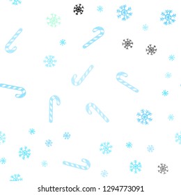 Light Blue, Green vector seamless template with sweet christmas sticks.