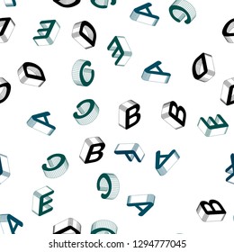 Light Blue, Green vector seamless layout with 3D latin alphabet. Modern geometrical illustration with 3D ABC english symbols. Design for textile, fabric, wallpapers.