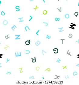 Light Blue, Green vector seamless background with signs of alphabet. Blurred design in simple style with signs of alphabet. Pattern for design of fabric, wallpapers.