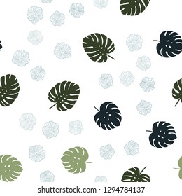Light Blue, Green vector seamless doodle background with flowers, leaves. Brand new colored illustration with leaves and flowers. Template for business cards, websites.
