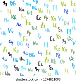 Light Blue, Green vector seamless pattern with ABC symbols. Shining illustration with ABC symbols on abstract template. Template for business cards, websites.