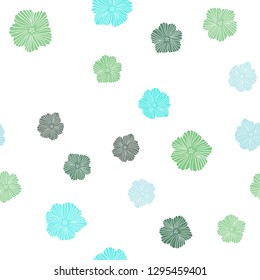 Light Blue, Green vector seamless doodle backdrop with flowers. Flowers with gradient on white background. Pattern for design of fabric, wallpapers.