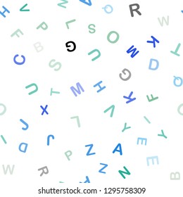 Light Blue, Green vector seamless template with isolated letters. Abstract illustration with colored latin alphabet. Design for textile, fabric, wallpapers.