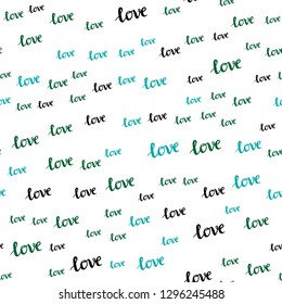 Light Blue, Green vector seamless background with words of love. Illustration with phrase LOVE YOU for valentine's day. Pattern for design of fabric, wallpapers.