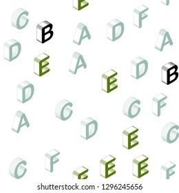 Light Blue, Green vector seamless pattern with 3D ABC symbols. Abstract illustration with colorful 3D latin alphabet. Pattern for trendy fabric, wallpapers.