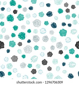 Light Blue, Green vector seamless doodle background with leaves, flowers. Creative illustration in blurred style with leaves, flowers. Texture for window blinds, curtains.