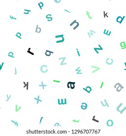 Light Blue, Green vector seamless backdrop with english symbols. Shining illustration with ABC symbols on abstract template. Texture for window blinds, curtains.