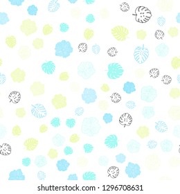 Light Blue, Green vector seamless abstract backdrop with leaves, flowers. Leaves, flowers in natural style on white background. Texture for window blinds, curtains.