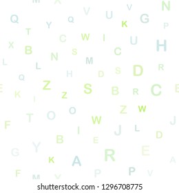 Light Blue, Green vector seamless texture with ABC characters. Blurred design in simple style with signs of alphabet. Pattern for trendy fabric, wallpapers.