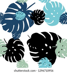 Light Blue, Green vector seamless natural background with leaves. A vague abstract illustration with leaves in doodles style. Design for textile, fabric, wallpapers.