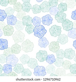 Light Blue, Green vector seamless doodle backdrop with flowers. Colorful illustration with flowers in doodle style. Design for textile, fabric, wallpapers.